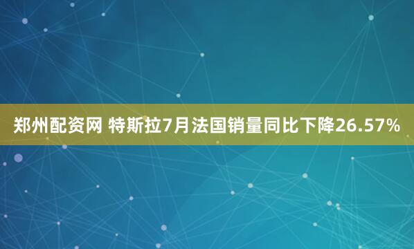 郑州配资网 特斯拉7月法国销量同比下降26.57%